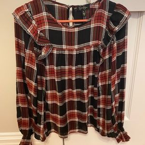 Jessica Simpson plaid peasant blouse
